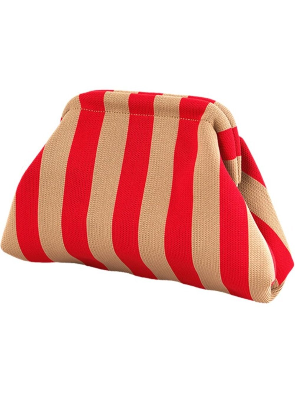 Women Red Yellow Stripe Summer Beach Woven Crochet Bag Dumpling Purse